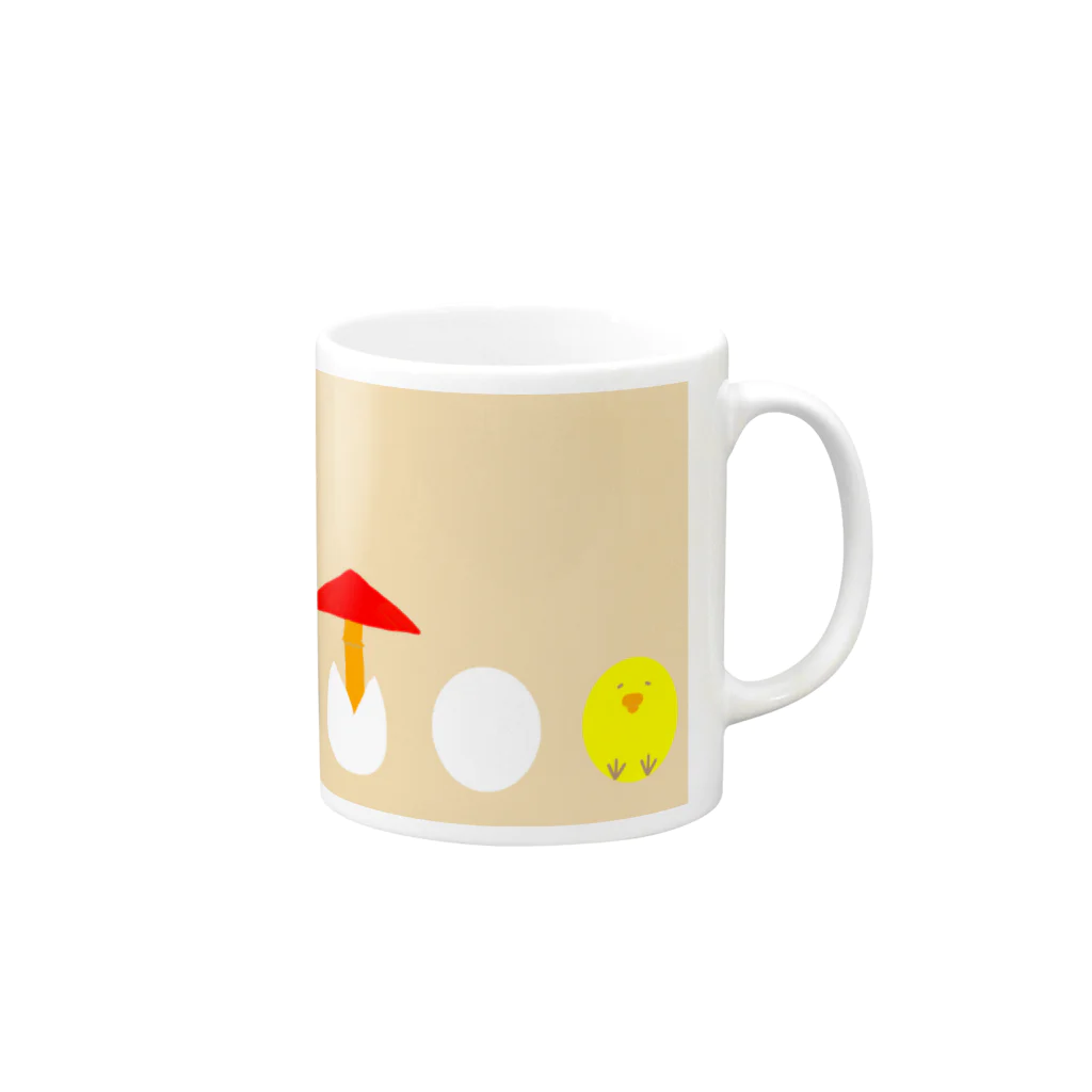 お白湯の脳内のタマゴタケとひよこ　背景ありver Mug :right side of the handle