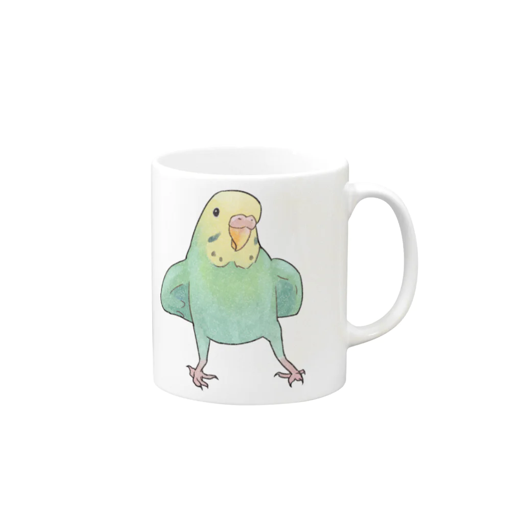 まめるりはことりの可愛いセキセイインコのミントちゃん【まめるりはことり】 Mug :right side of the handle