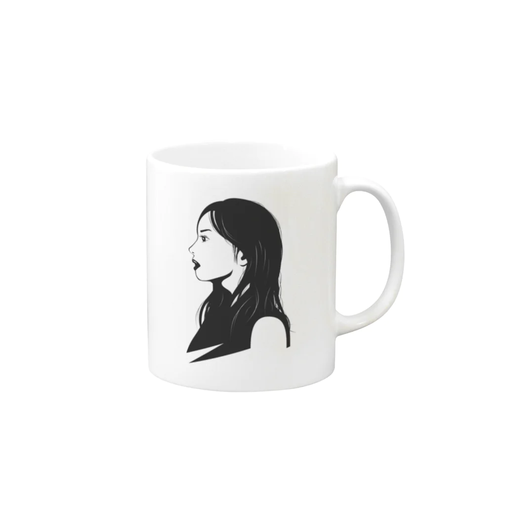 R-design STOREのクールな女性の横顔 Mug :right side of the handle