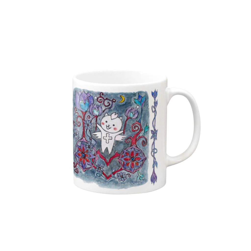 ERIKOERIN ART SHOPのSAKURANOSUKE AMETHYST NIGHT／絵画マグ Mug :right side of the handle