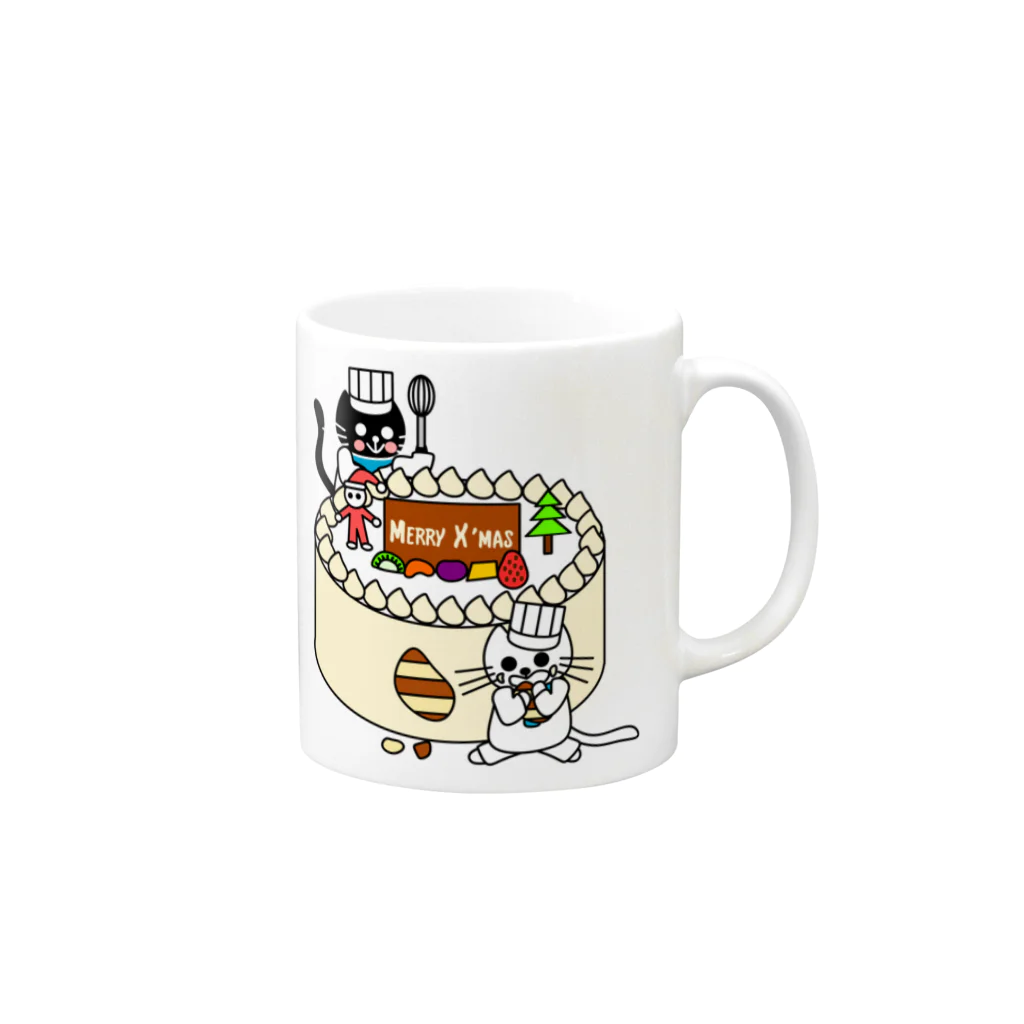 J's Mart 2ndのたまとクロとクリスマスケーキ Mug :right side of the handle
