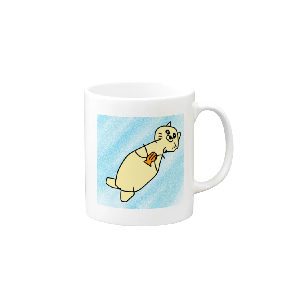 ふるいしろのラッコの楽子ちゃん Mug :right side of the handle