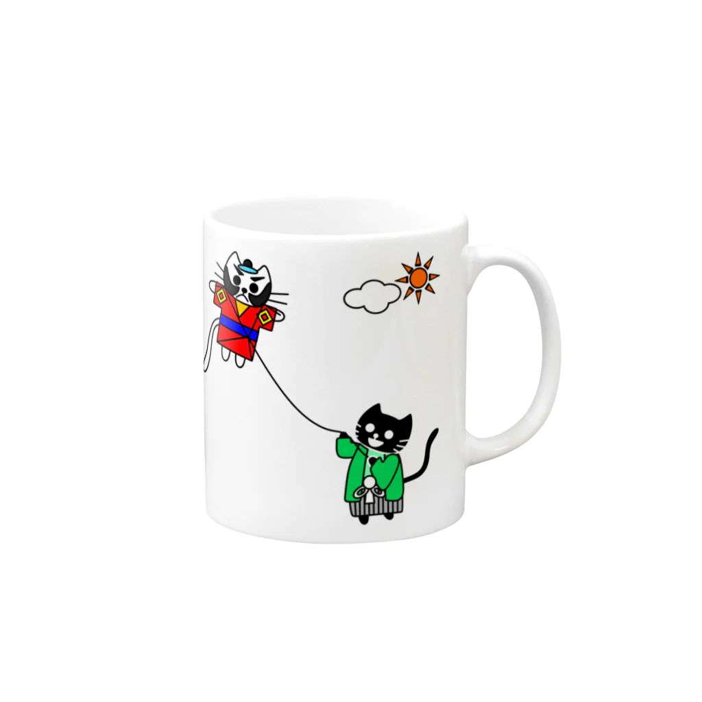 J's Mart 2ndのたまとクロの凧揚げ Mug :right side of the handle