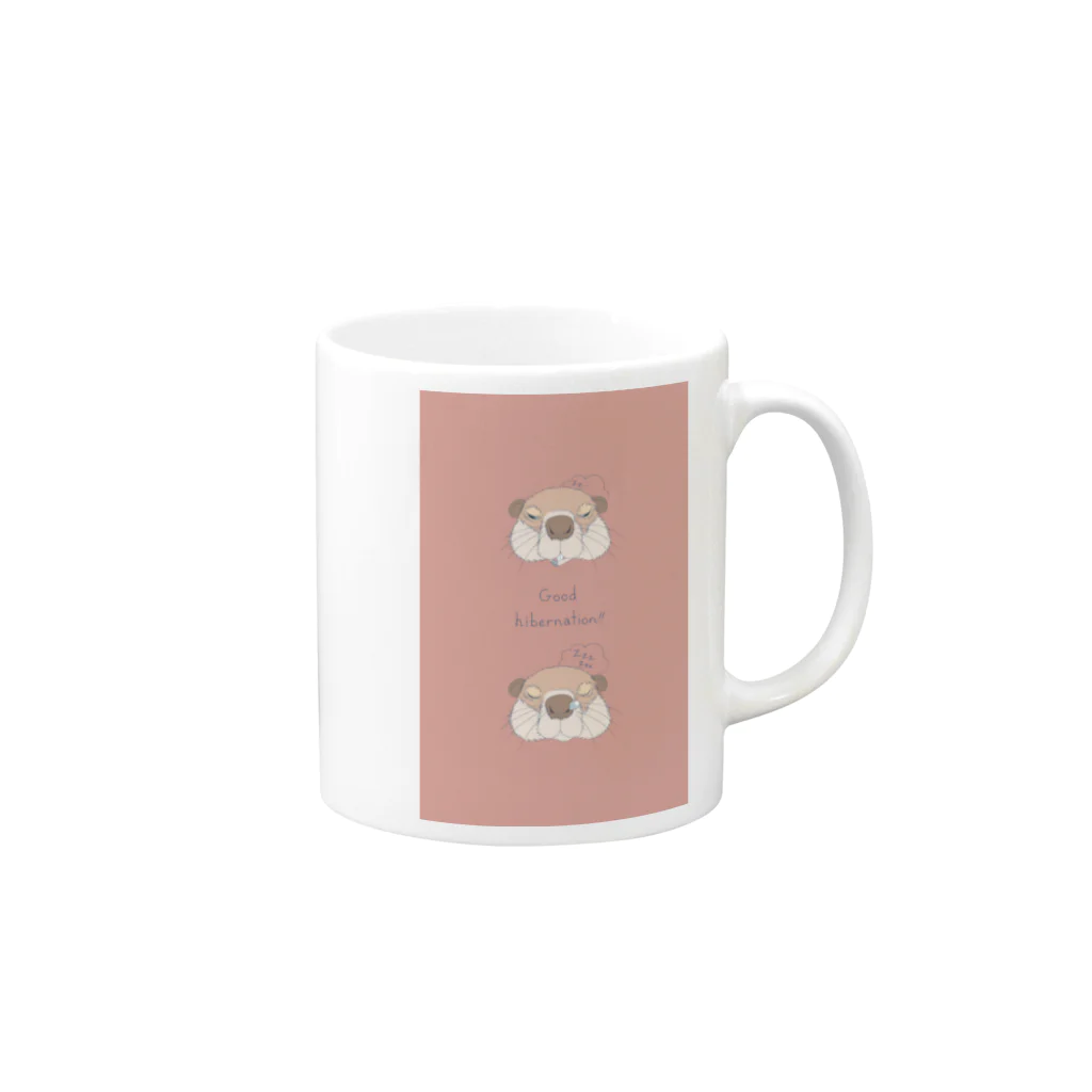 すとれんじショップのウッドチャックの冬眠(ピンク） Mug :right side of the handle