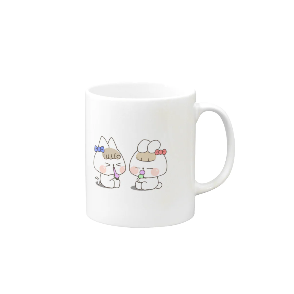 可愛すぎるうさぎの可愛すぎるうさぎとねこ Mug :right side of the handle