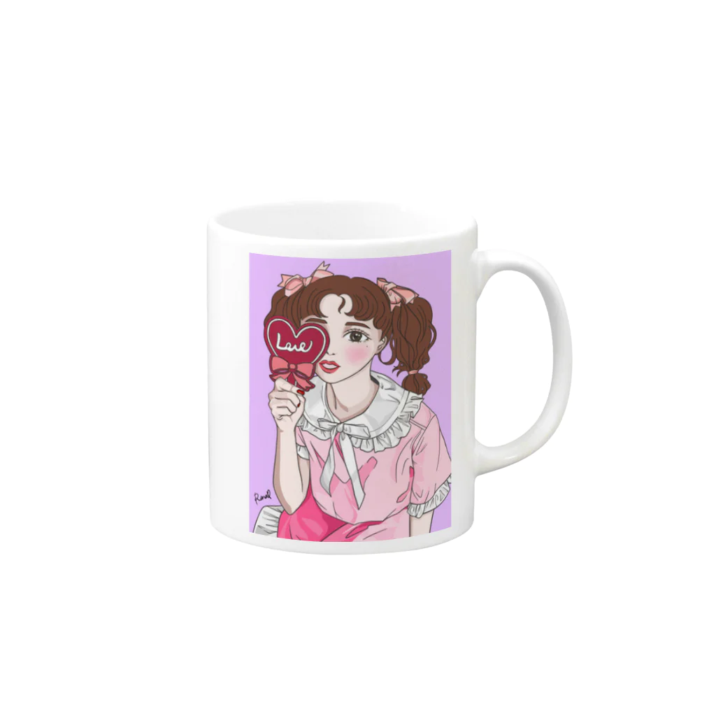 Pinkpopのピンクだらけの女の子 Mug :right side of the handle