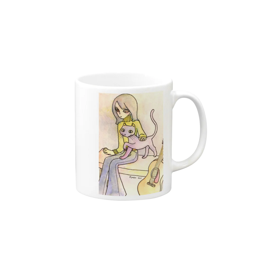 きょこちSHOPのレトロな女の子　ギターと猫 Mug :right side of the handle