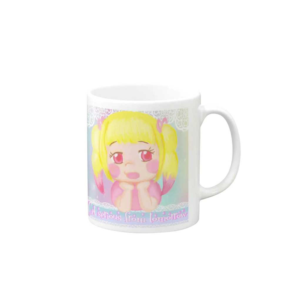 森崎アリス@ピンク星人のもりあり来月からやる気だす（文字なしver.） Mug :right side of the handle