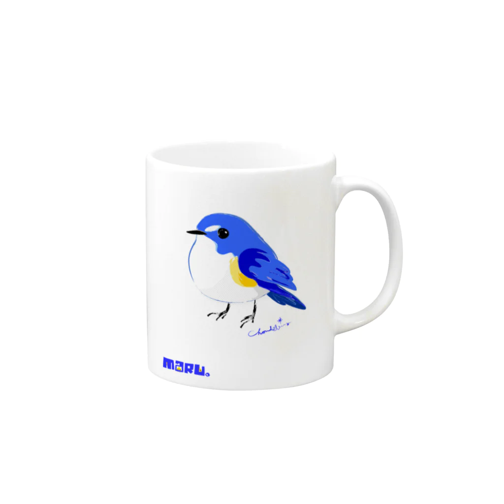 LittleLoroのまる過ぎる青い鳥 ルリビタキ マグカップの取っ手の右面