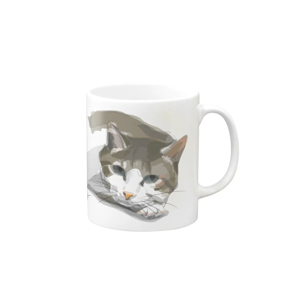 毎日猫さん犬さんの猫２マグ Mug :right side of the handle