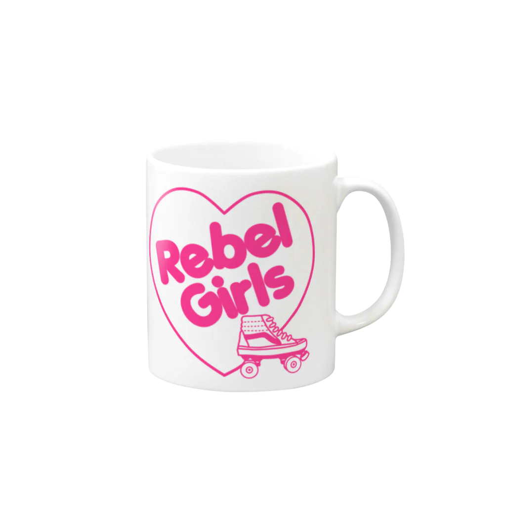 ITSUMItalkstoreのREBEL ROLLER GIRLSピンク マグカップの取っ手の右面