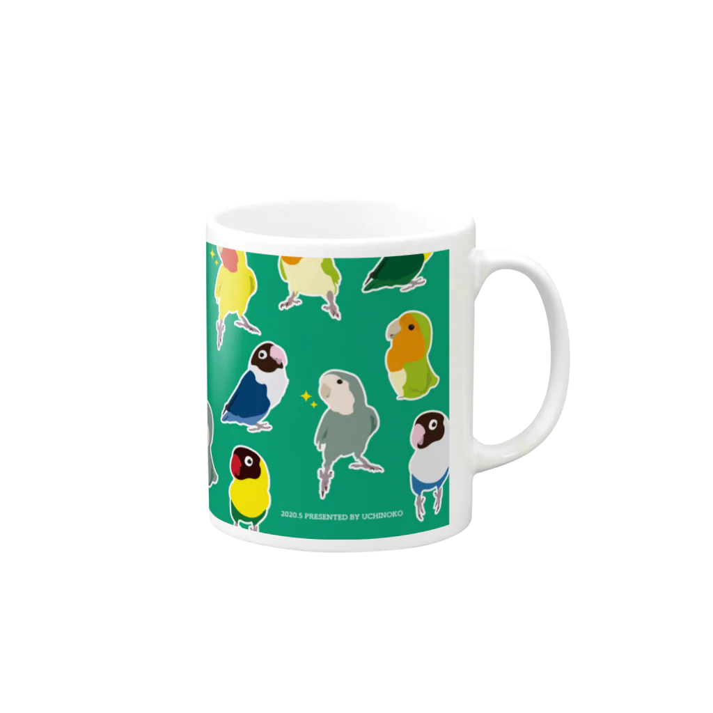 UCHINOKO　SHOPのラブバードさんのマグカップ Mug :right side of the handle