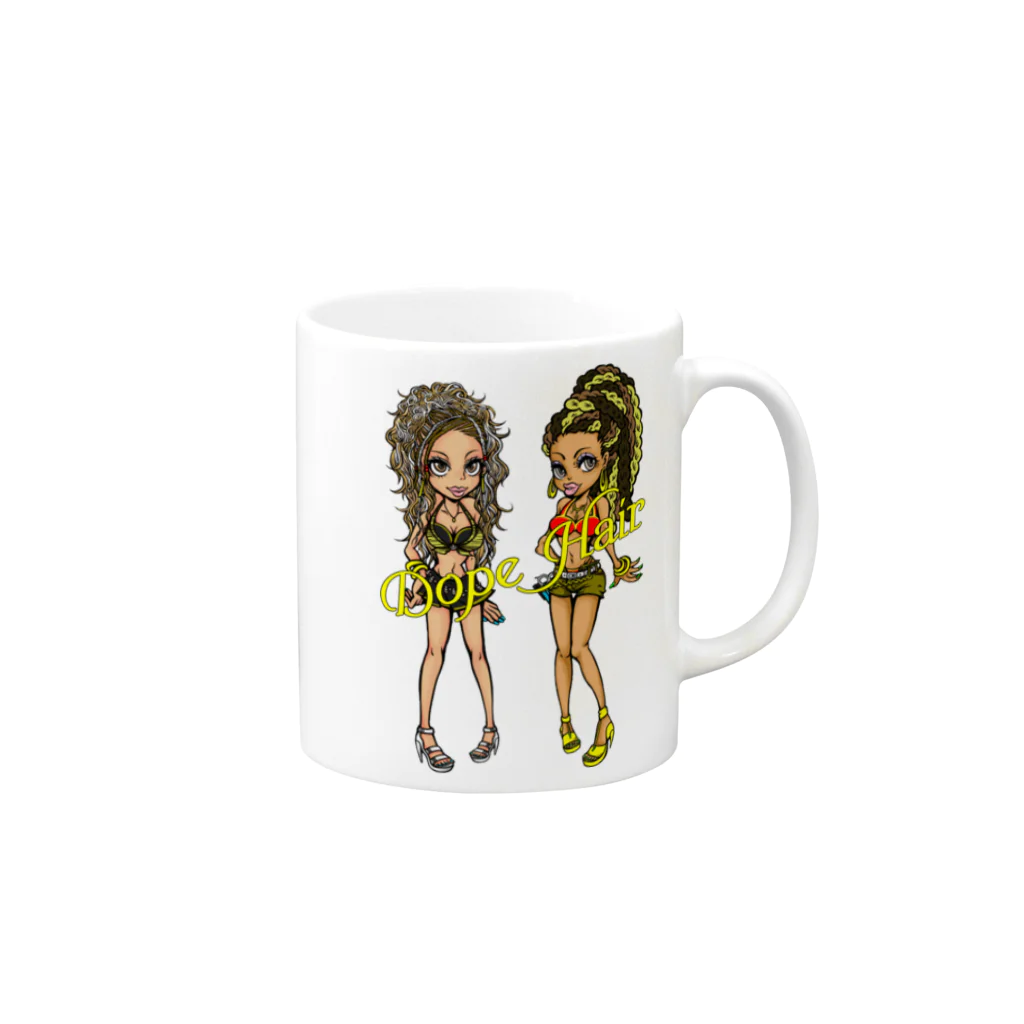 Dope Hair (ドープヘアー)のクレア＆ジェシカ（イエローロゴ） Mug :right side of the handle