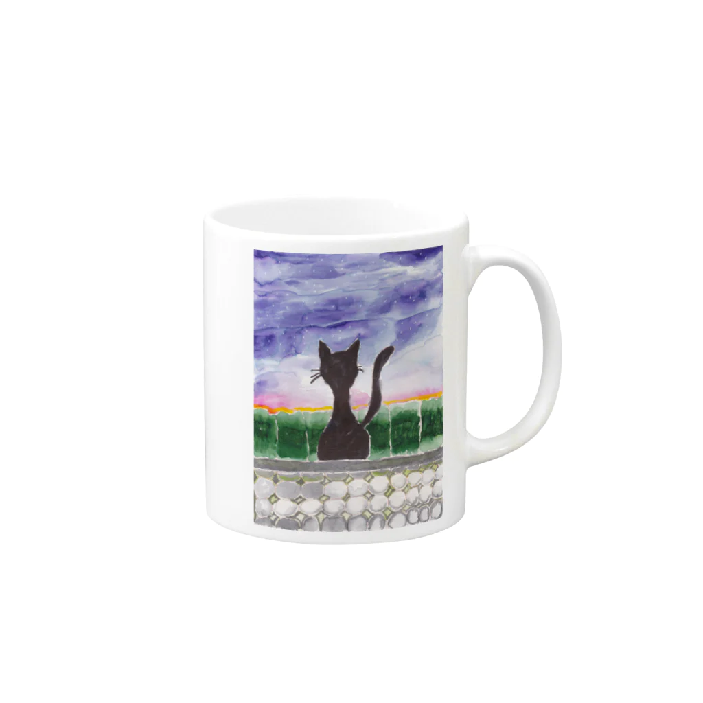 空飛ぶクジラの明日を考える猫 Mug :right side of the handle