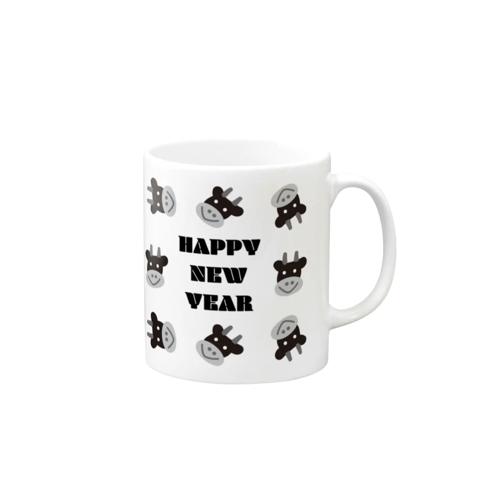 フカツ マリエの丑年HAPPY NEW YEAR Mug :right side of the handle