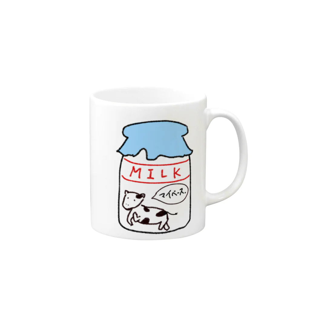 ♭ん(｢•ω•)｢のマイペースcowくん Mug :right side of the handle