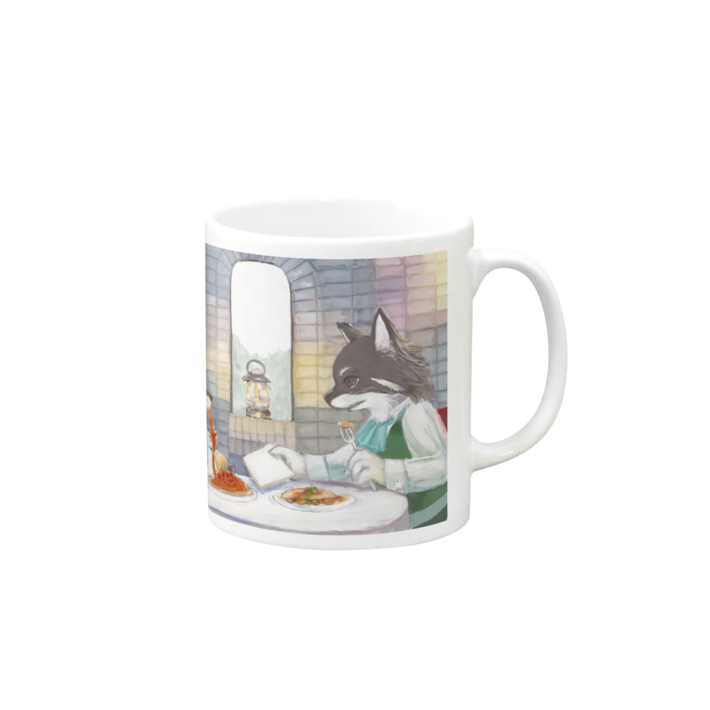 オダギリフタゴのチワワたちのポッツァレラとリチャード(チワワ) Mug :right side of the handle