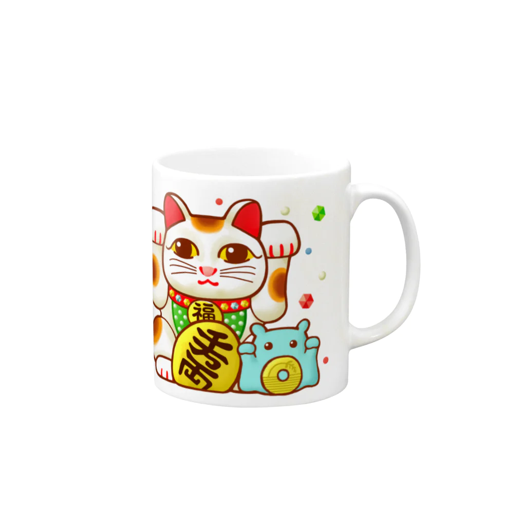 ひじりやノエルの開運！金運！縁起物！(竹)【両手 招き猫☆】 Mug :right side of the handle