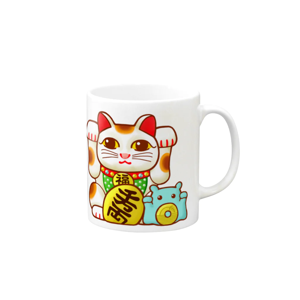 ひじりやノエルの開運！金運！縁起物！(梅)【両手 招き猫☆】 Mug :right side of the handle