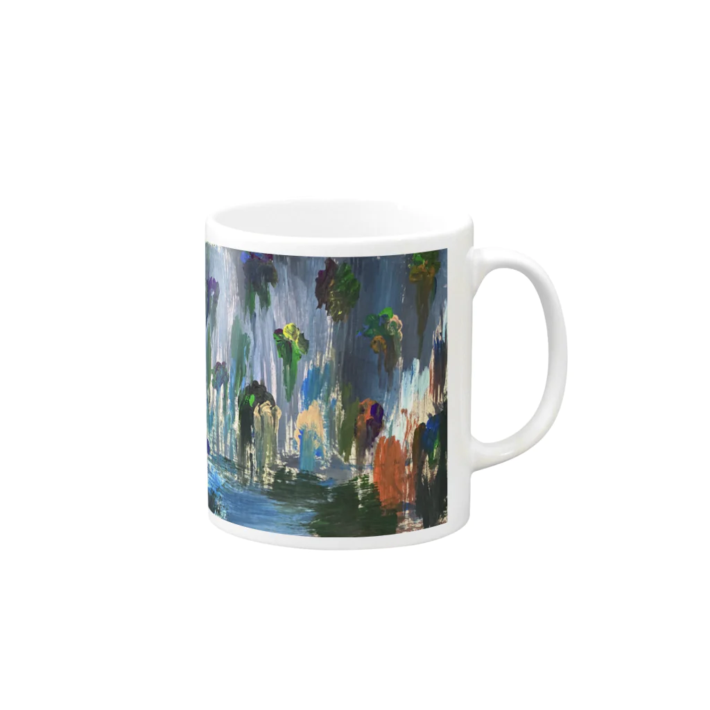 りつ、わたなべのじゆうちょう。の絵画 「 流れ落ちる塊 」 Mug :right side of the handle