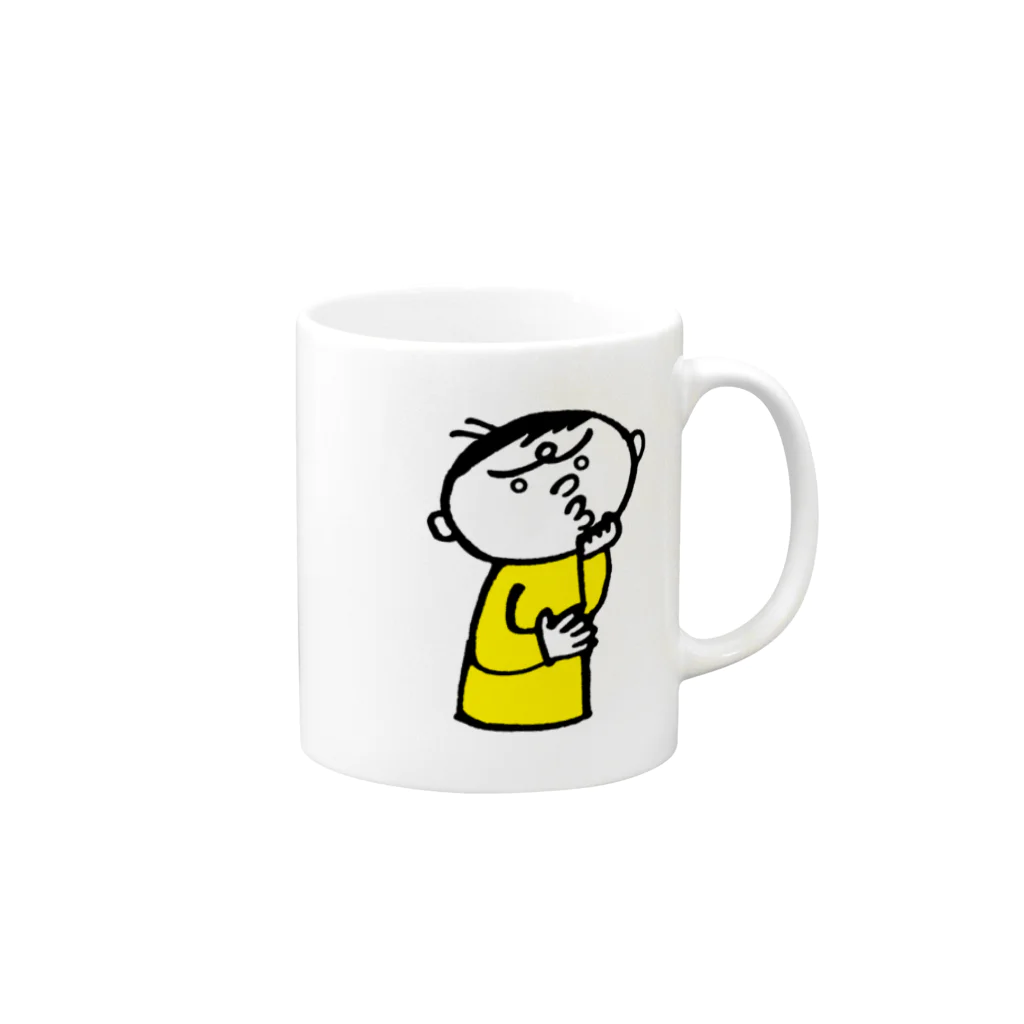 イラスト部の悩む男性 Mug :right side of the handle