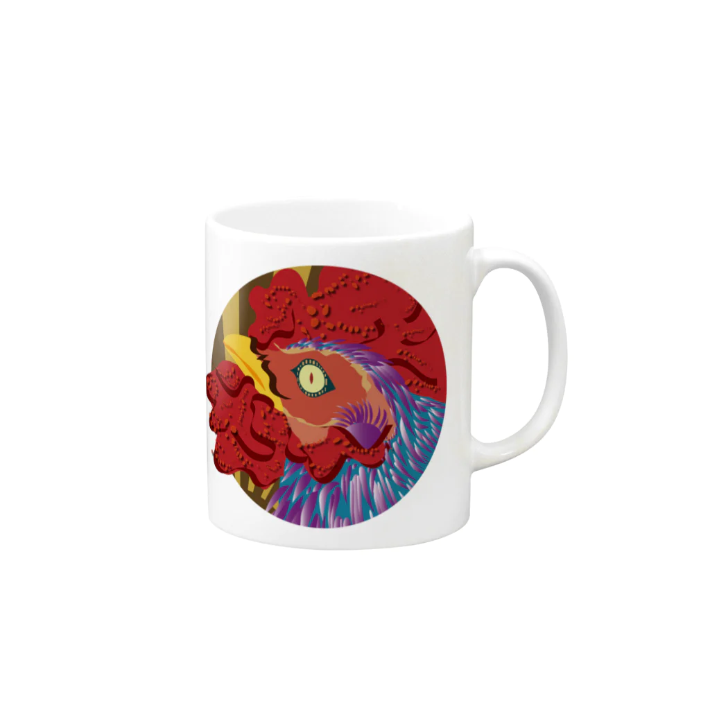 3eyesのZODIAC rooster（酉）　円 Mug :right side of the handle