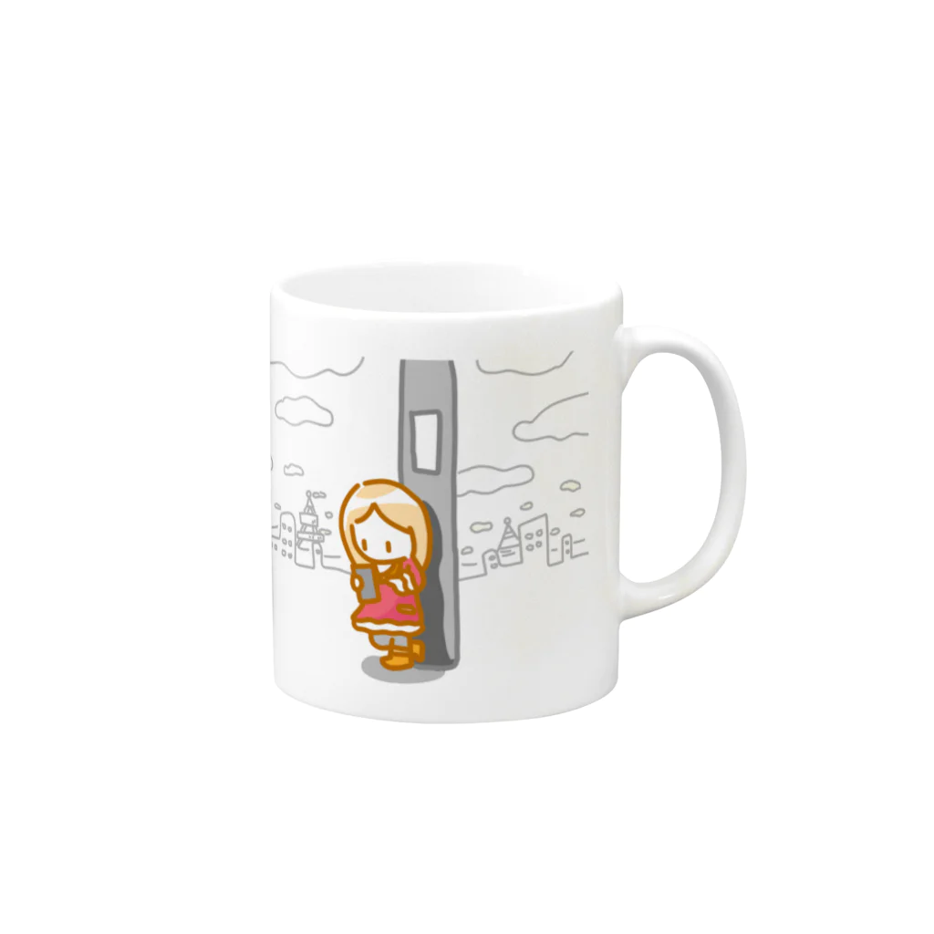 暗黒電波美術家ボブ山　SUZURI店の待つ人はまちぼうけ Mug :right side of the handle