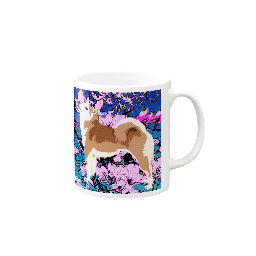 陽向の柴犬と桜のイラストマグカップ Mug :right side of the handle