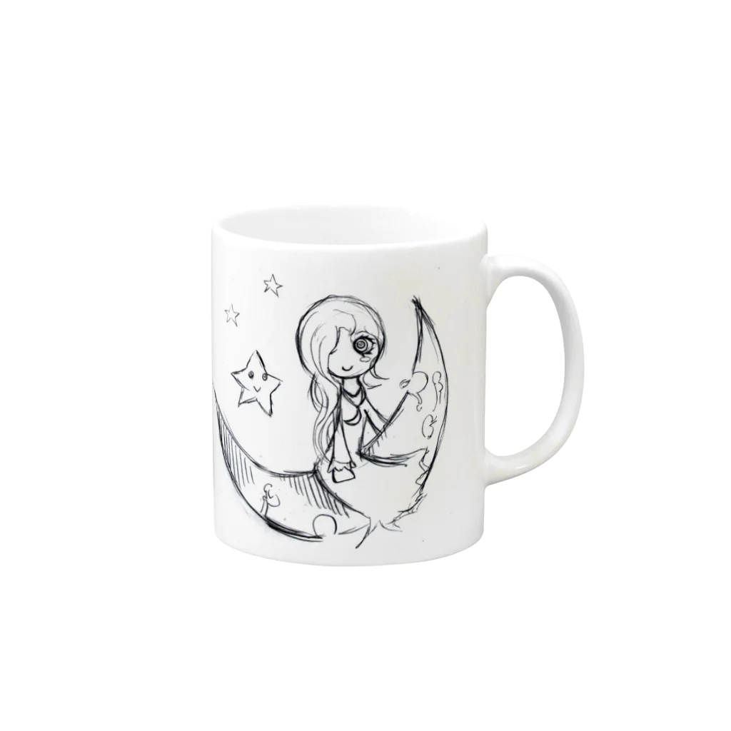 iwakoのお部屋（仮）の月と女の子 Mug :right side of the handle