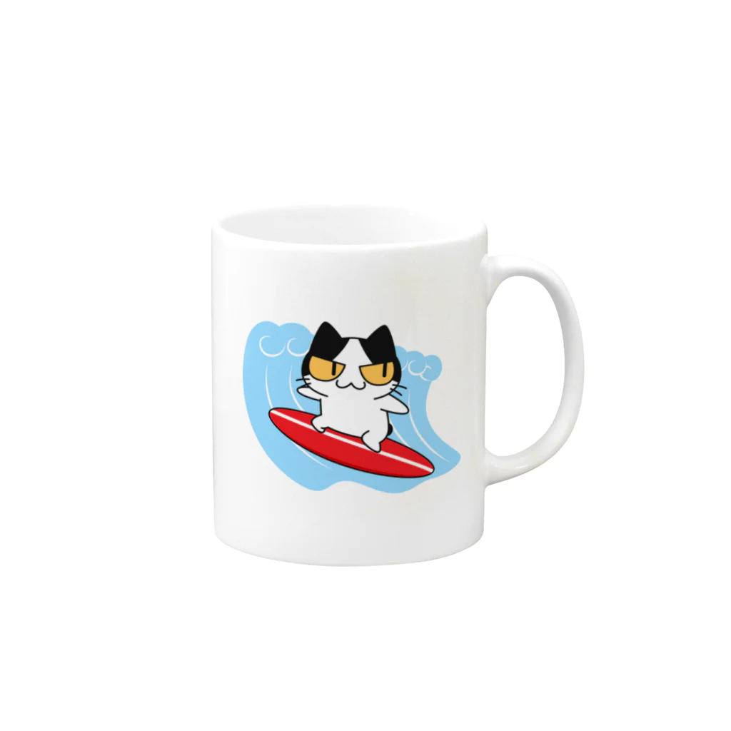 アクセルスタイルのねこサーフィン Mug :right side of the handle