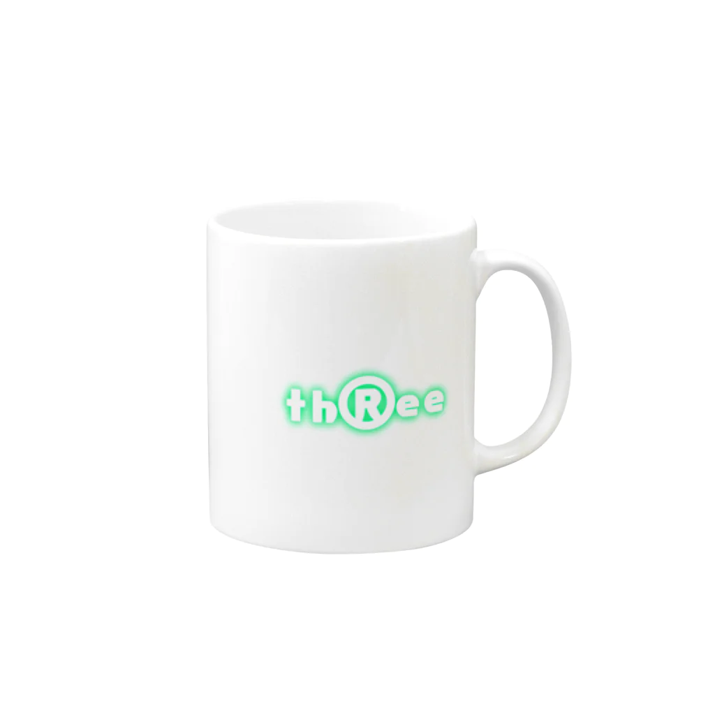 th®︎eeのhree LOGO NEON Green Mug :right side of the handle