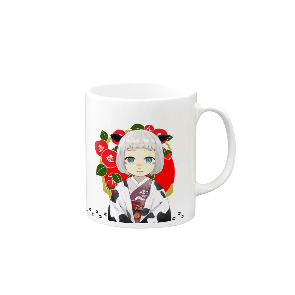 ペン田ペン子(イラスト垢)の2021丑年マグカップ Mug :right side of the handle