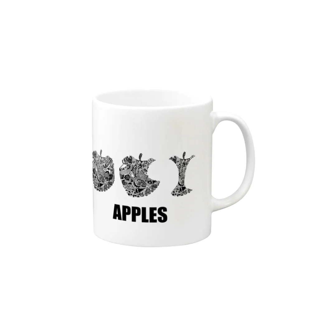 ibukiの細密画shopのモノクロ　Apples マグカップの取っ手の右面