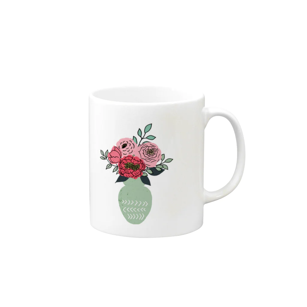 Mana Design Storeの花瓶とお花のイラストWH Mug :right side of the handle