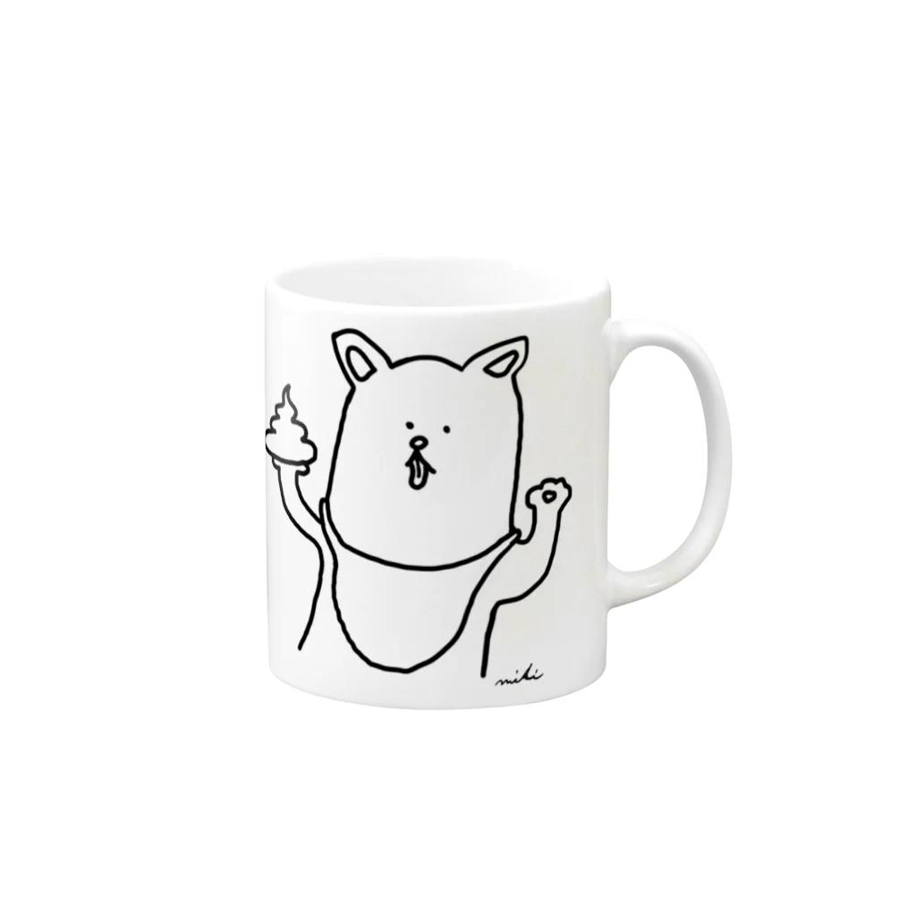 mikitoartのうんちく犬 Mug :right side of the handle