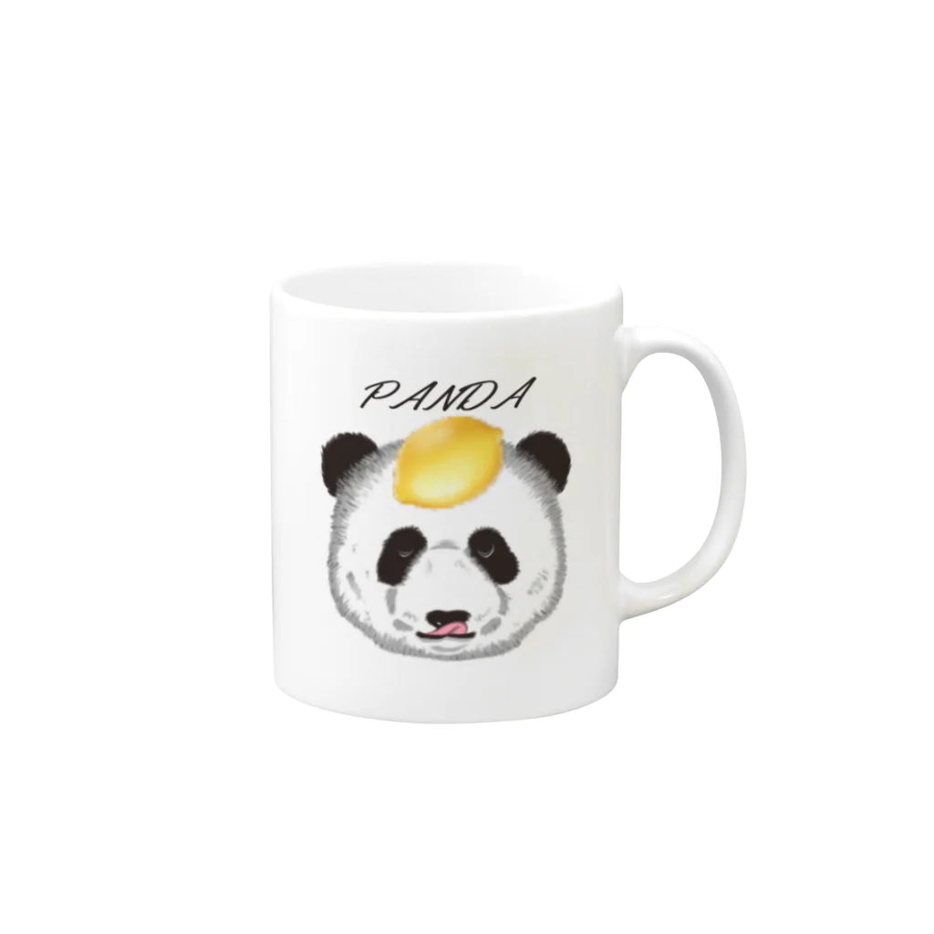 田中ザビエル世界のどうぶつの食いしん坊リアルパンダレモン Mug :right side of the handle