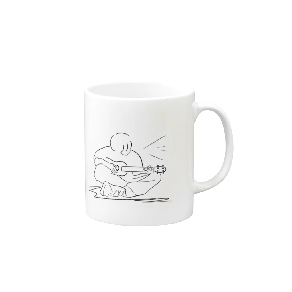 菊花ゆいの線画　ギター弾き Mug :right side of the handle