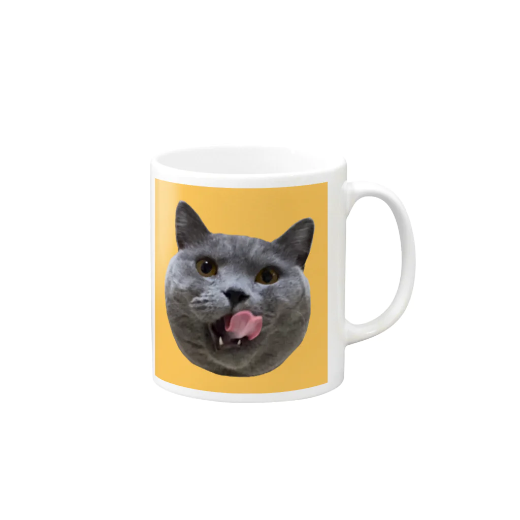 むっちり猫のむっちり丸のむっちり丸ぺろり Mug :right side of the handle