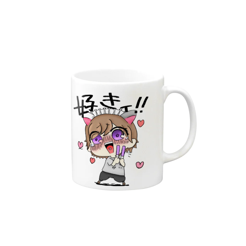 ぬこのオリジナルグッズ！の推し事中ぬこ Mug :right side of the handle