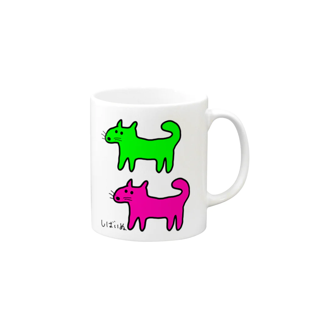 柴犬しばわんこhana873のしばいぬさんたち(ピンクと黄緑)柴犬さんたち Mug :right side of the handle