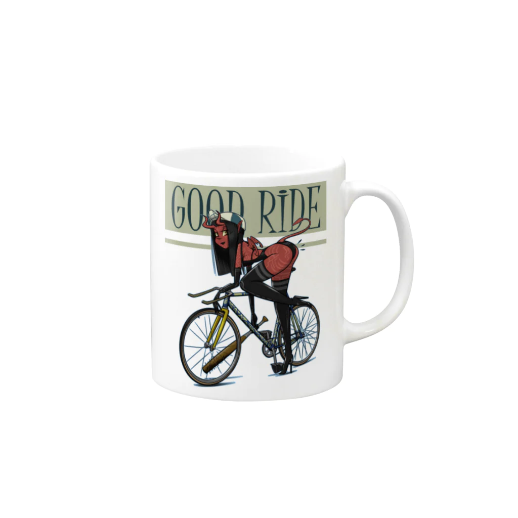 nidan-illustrationの"GOOD RIDE" Mug :right side of the handle