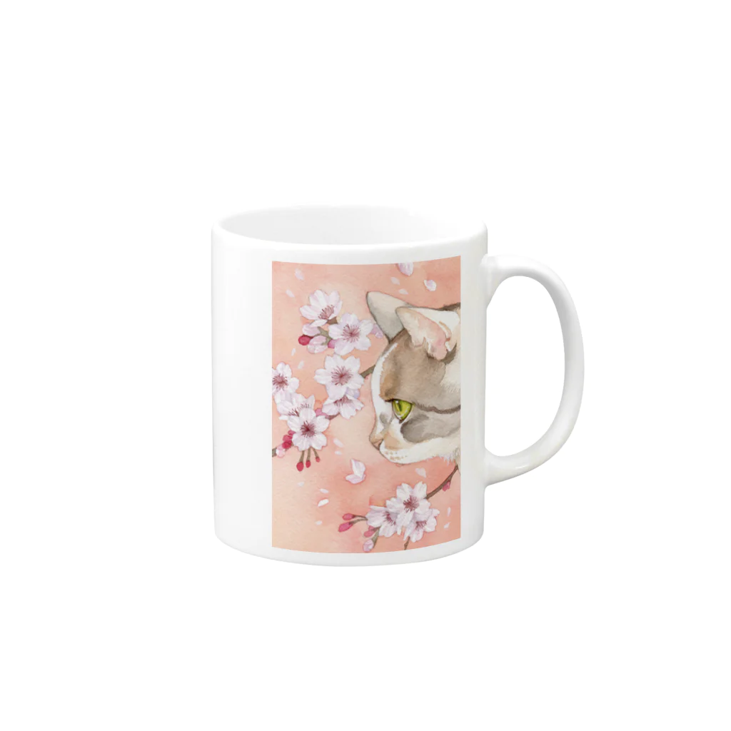 Miaws Shopの桜と三毛猫 Mug :right side of the handle