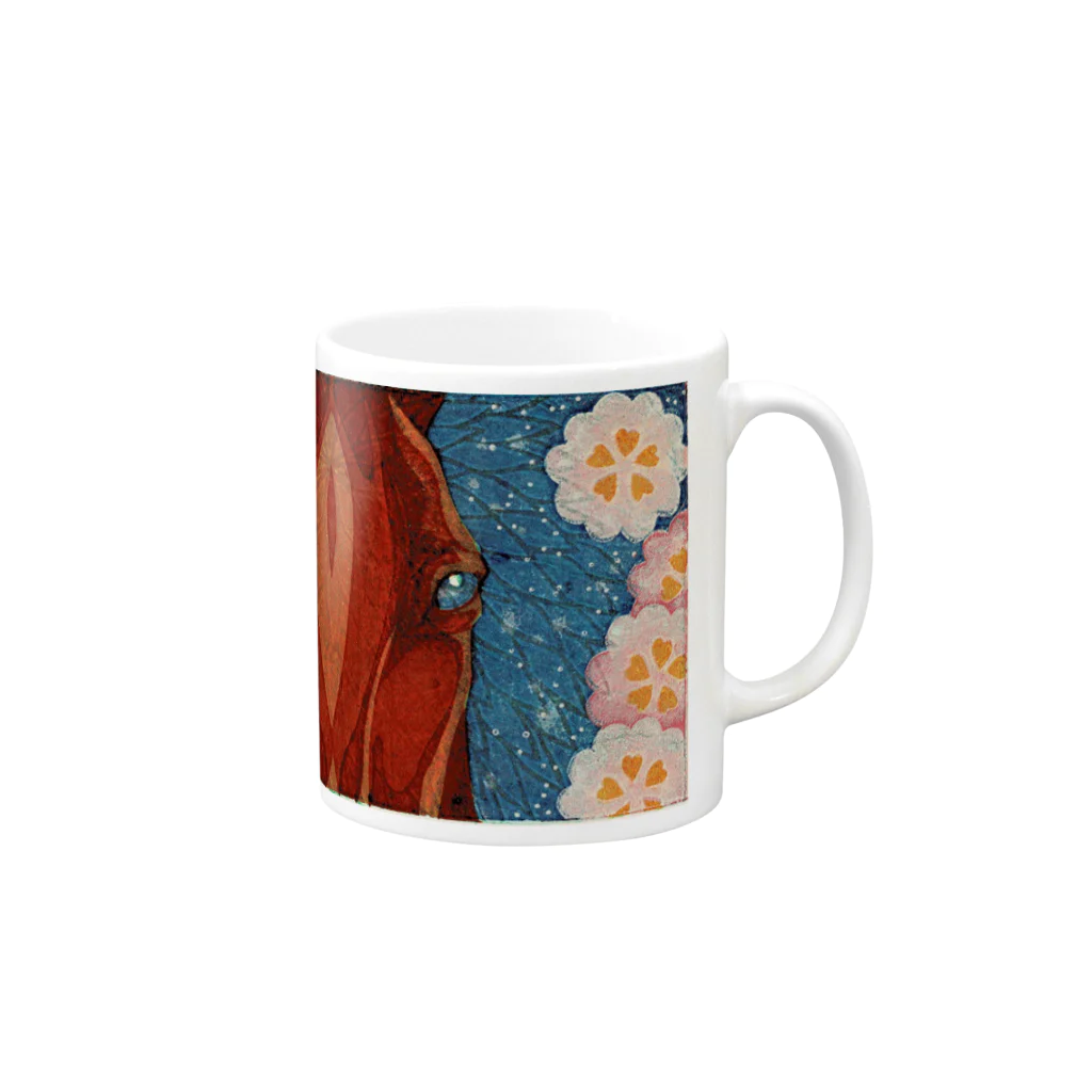 版画舎かちの【菊に桜】…栗毛の馬… Mug :right side of the handle