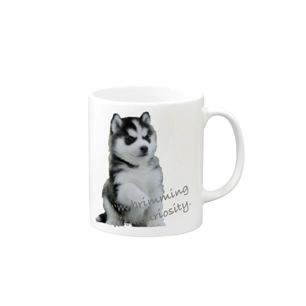 サバミケ、茶トラ、鍵しっぽ。の好奇心旺盛ハスキー犬 Mug :right side of the handle