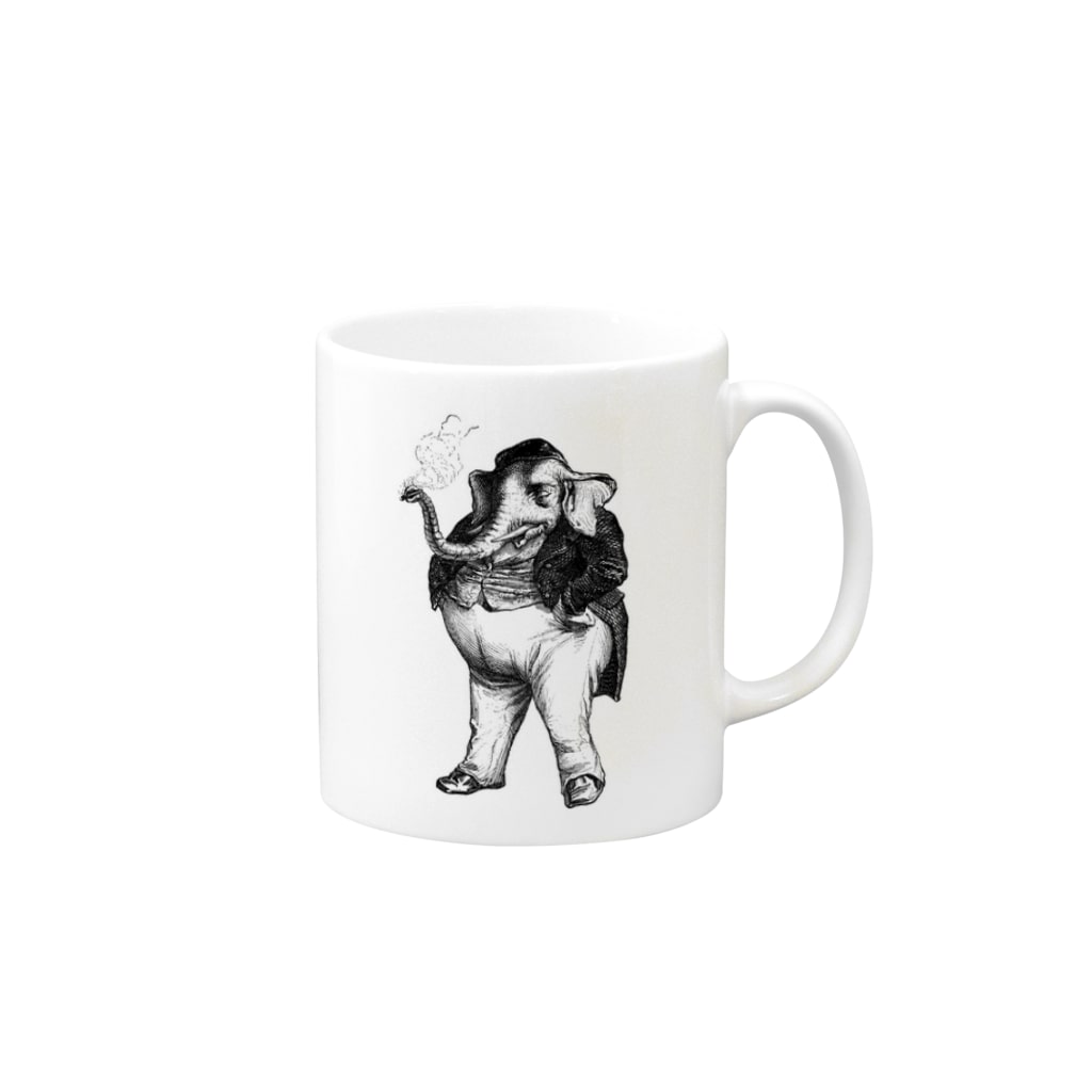 古書　天牛書店のグランヴィル「象」　＜アンティーク・プリント＞ Mug :right side of the handle