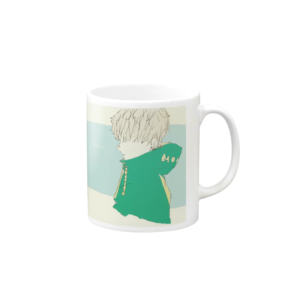 やまのこのデカフードパーカーくん Mug :right side of the handle