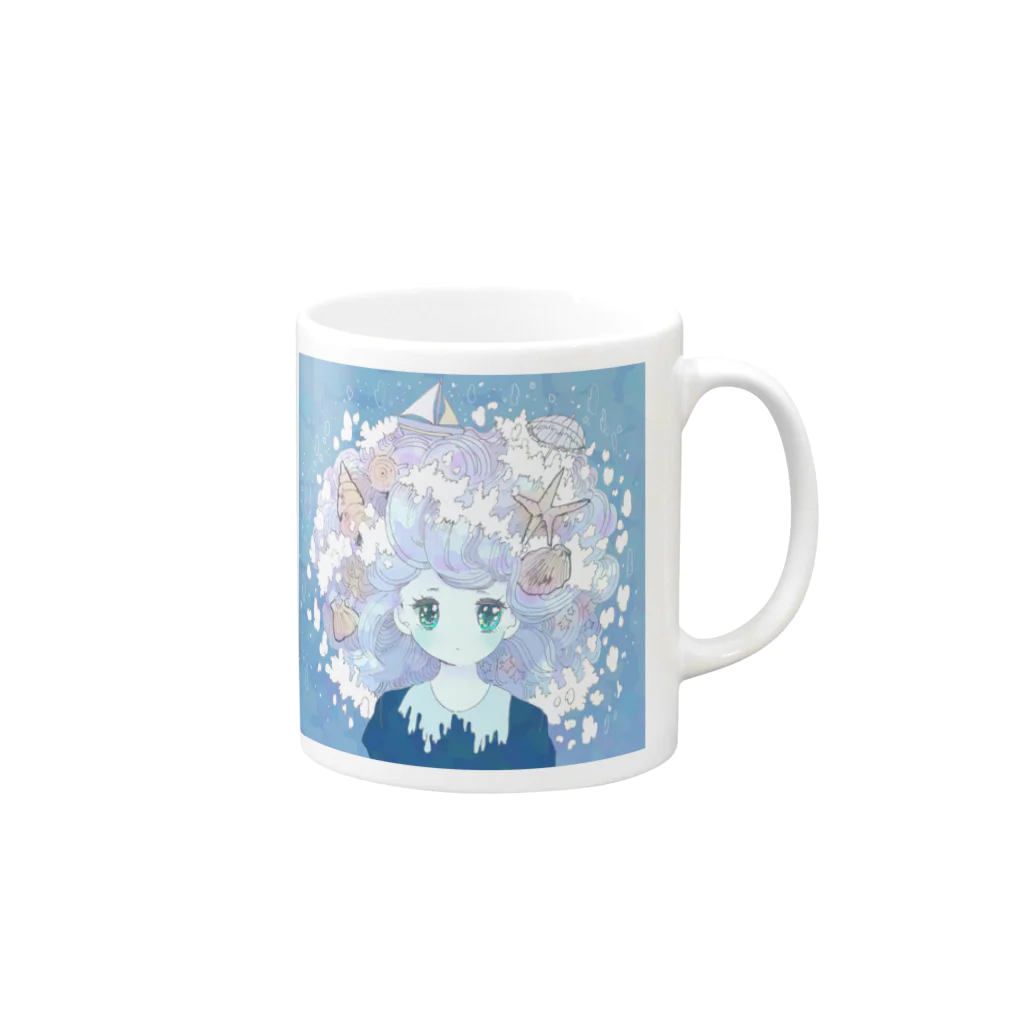 いちコの波の髪の毛の少女 Mug :right side of the handle