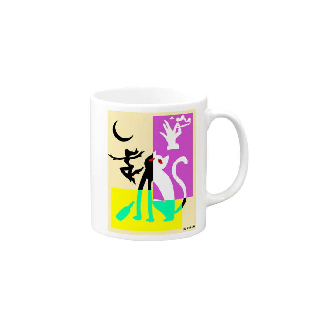 MAHOROMAのRetro Neon Cat Mug :right side of the handle