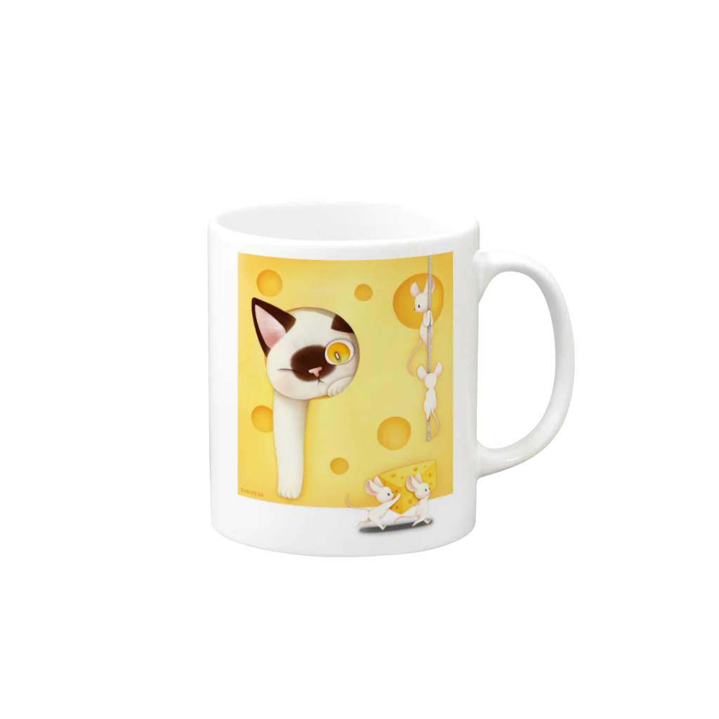 SORANEKO Art Shopのチーズを追いかけて！ Mug :right side of the handle