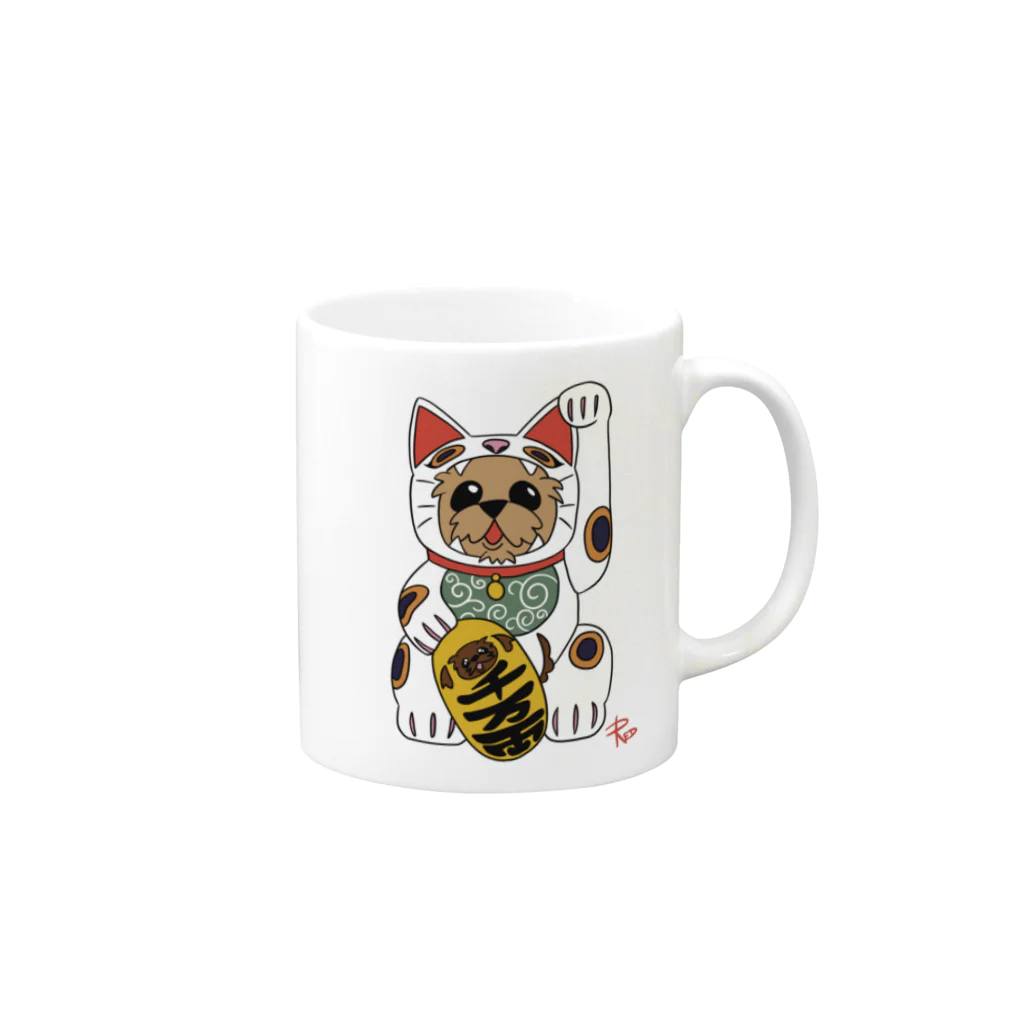 Red & Gold in USAの幸運を呼ぶ　招き猫だワン🐾 Mug :right side of the handle